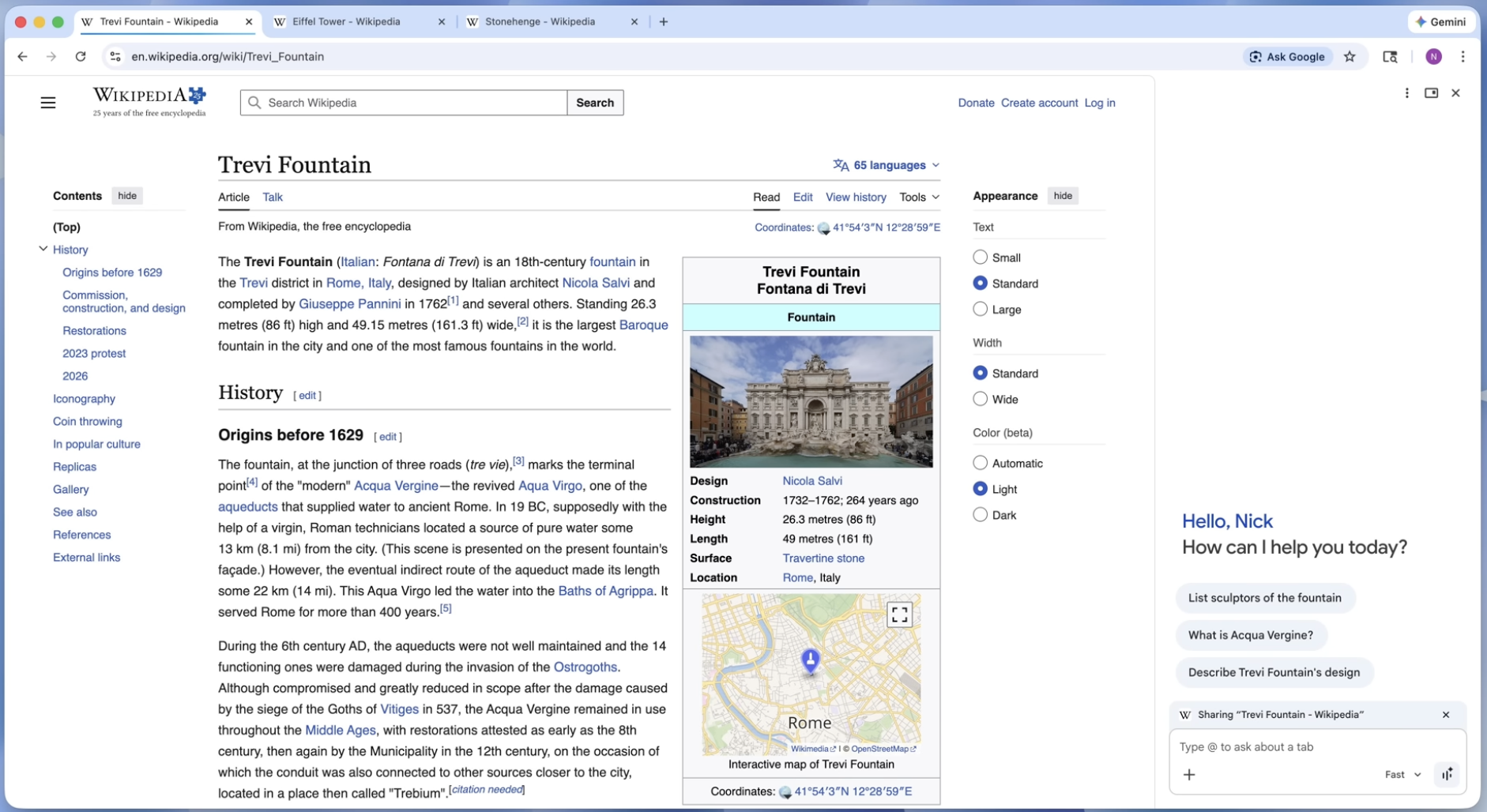 Google Chrome with Gemini assisting with open tabs
