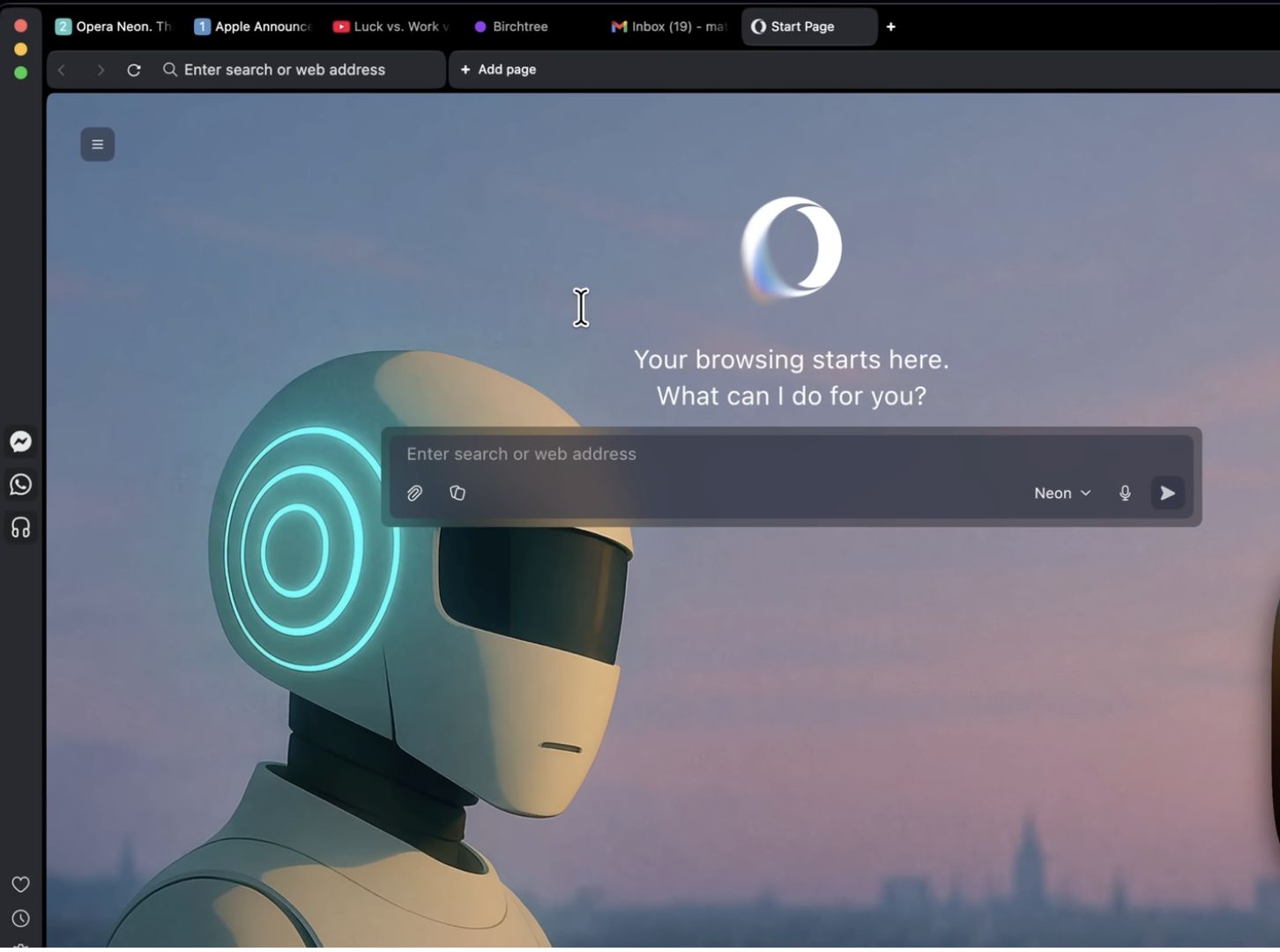 Opera Neon supporting browser tasks and finished outputs