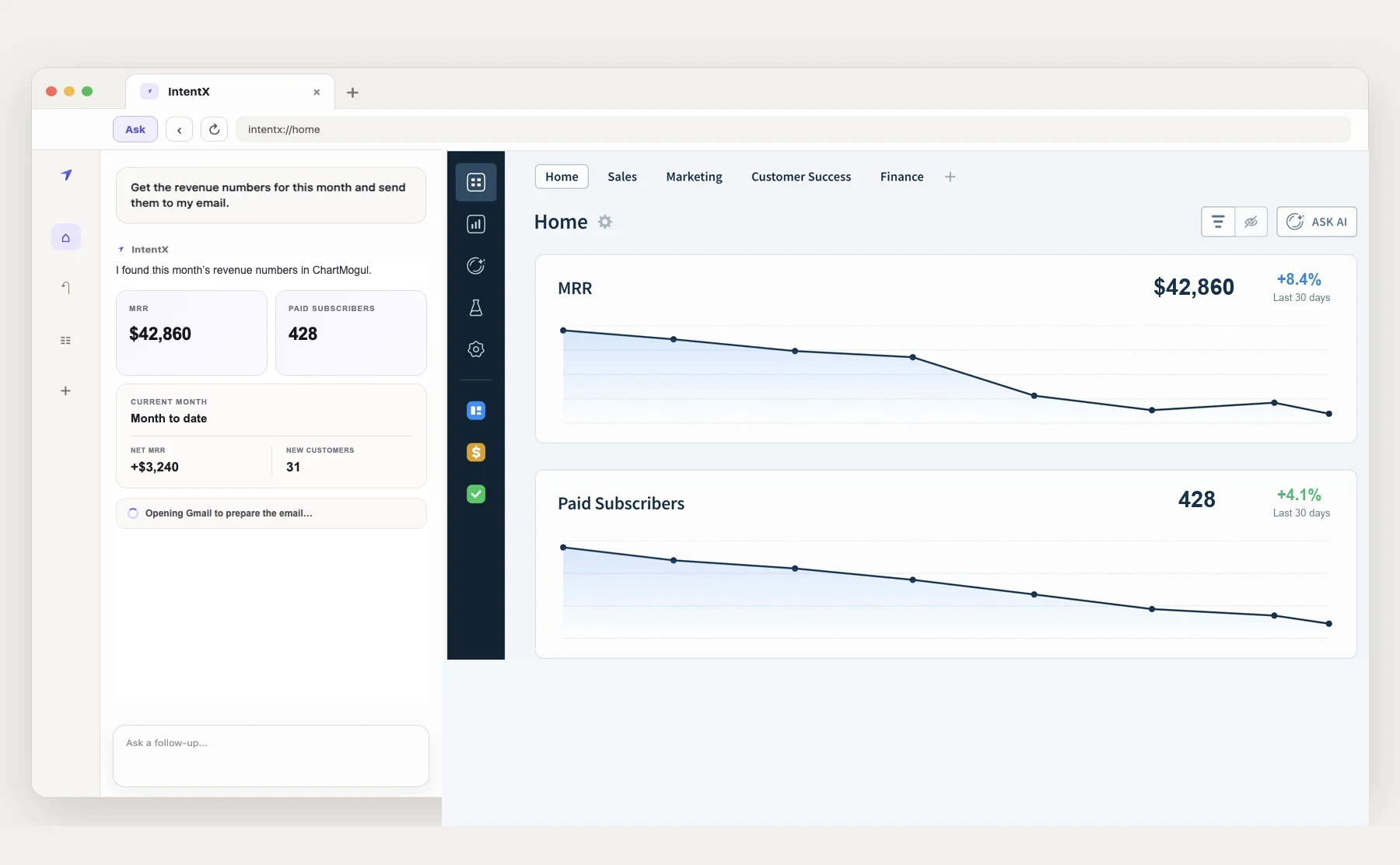 IntentX finding revenue information in a browser and preparing the next supported step.